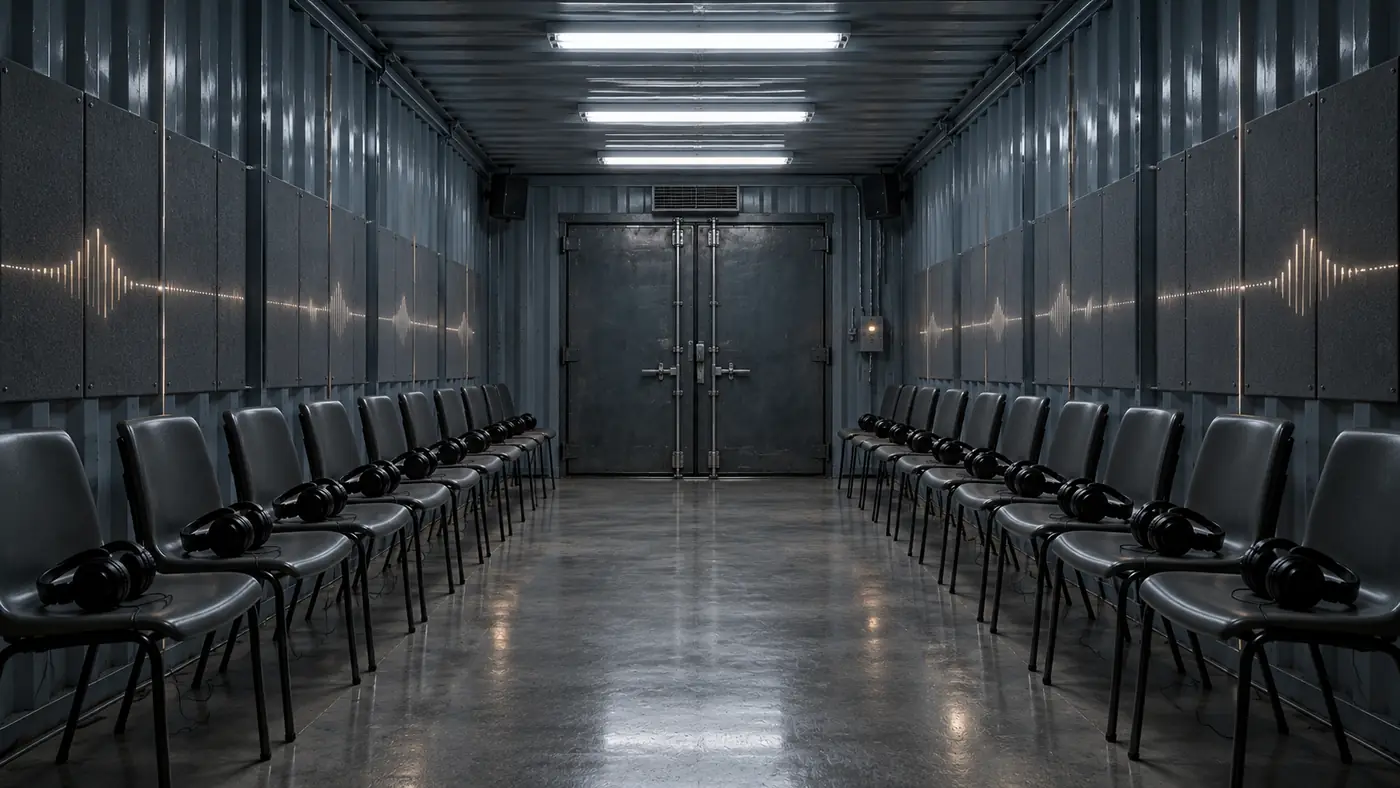 INFRASOUND room with rows of seats and headphones